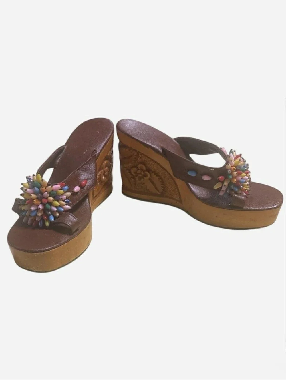 Women’s Brown Beaded Wedge Sandals